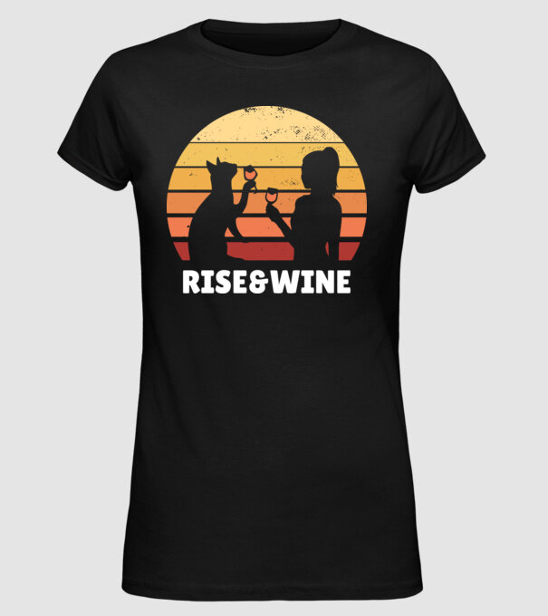 Fată Retro cu pisică și vin model negru pe tricou