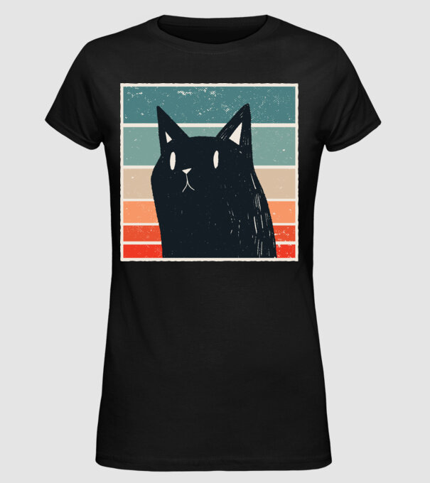 Pisică retro model negru pe tricou
