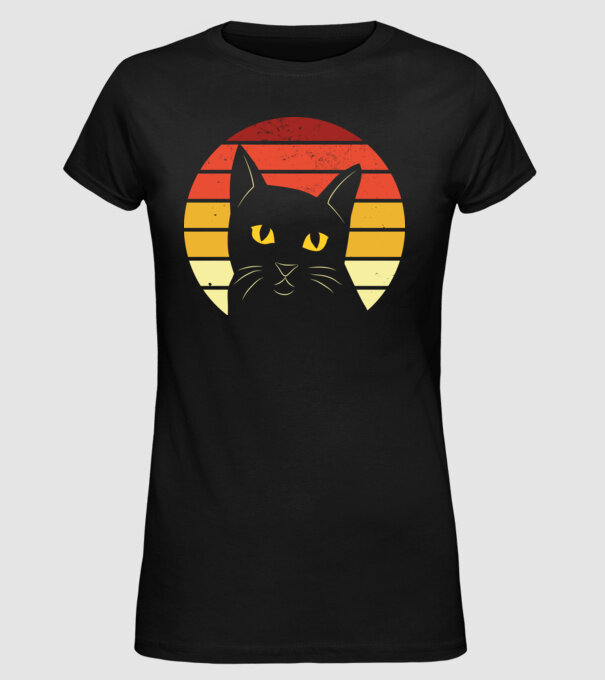 Cap pisică retro model negru pe tricou