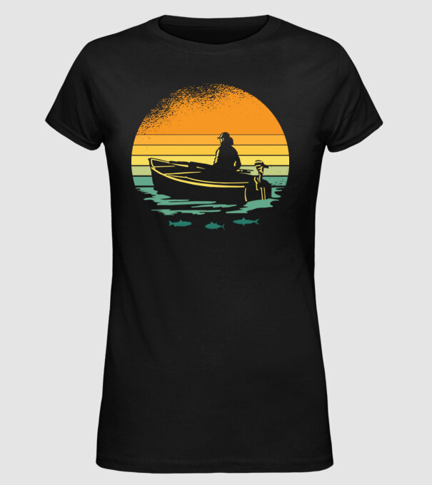 Retro cu Barcă model negru pe tricou