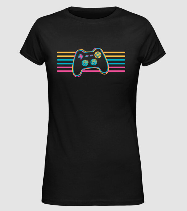 Gamer Controler Retro model negru pe tricou