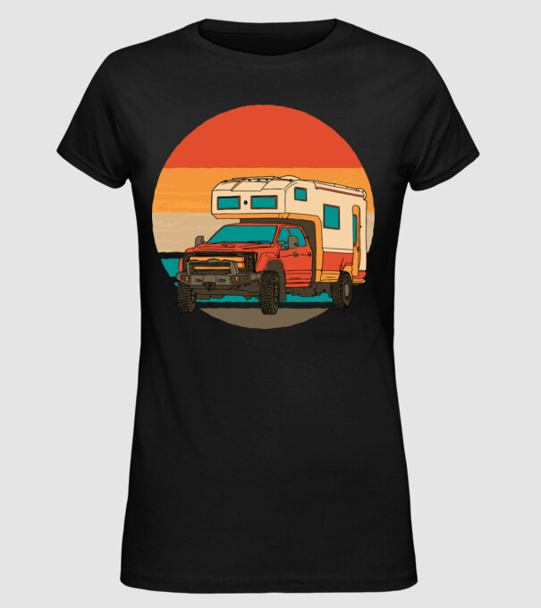 Campervan Retro model negru pe tricou