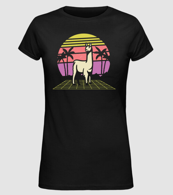 Lama Retro model negru pe tricou
