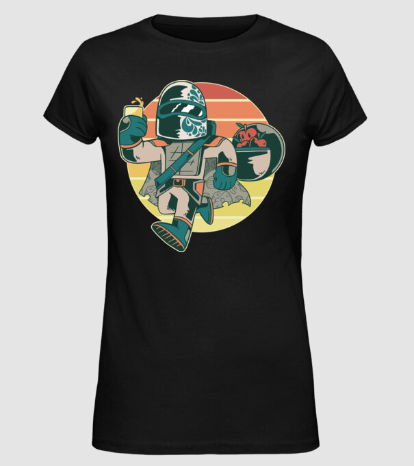 Războinic Mandalorian Retro model negru pe tricou