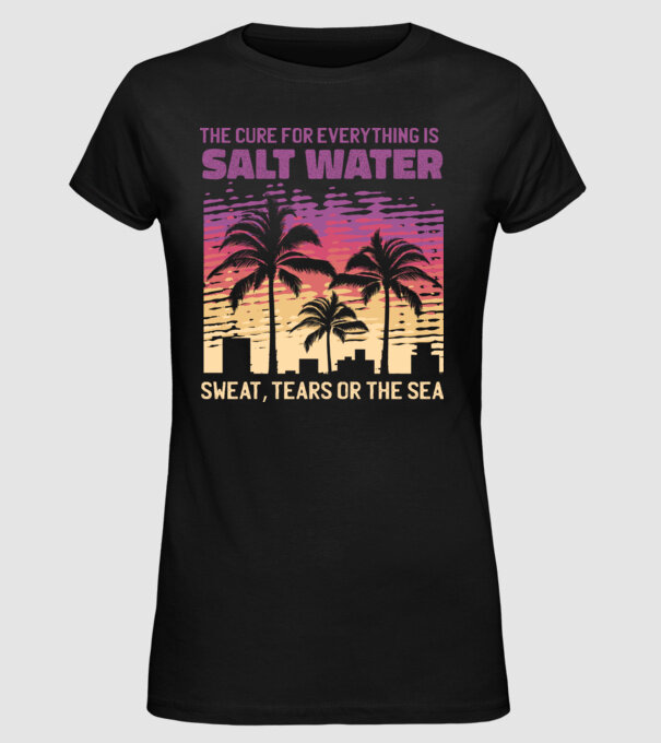 Retro Sunset - Apa sărată este leac pentru orice model negru pe tricou