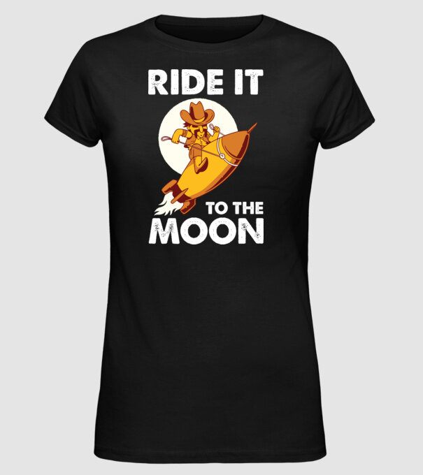 Ride it to the moon Bitcoin model negru pe tricou