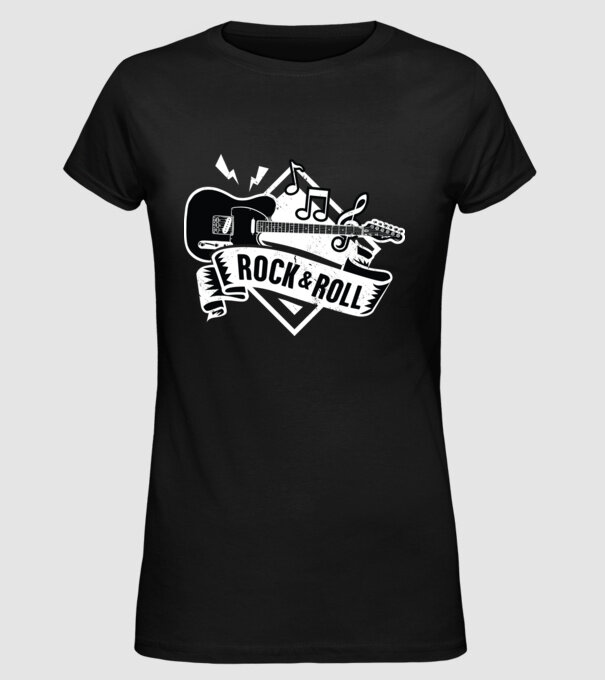 Rock & Roll chitară model negru pe tricou