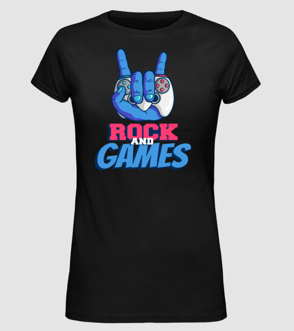 Rock And Games model negru pe tricou