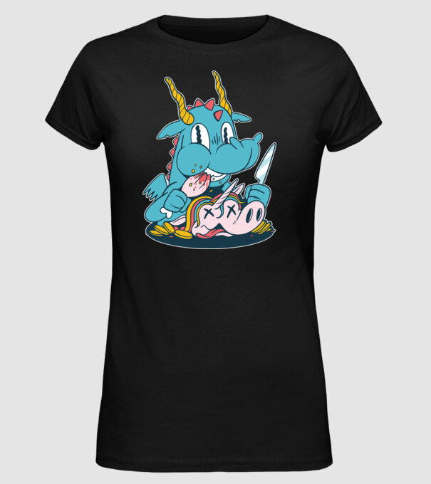 Dragonul a mâncat unicornul model negru pe tricou