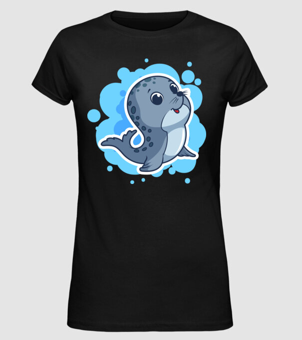 Sea Lion - Focă drăguță model negru pe tricou