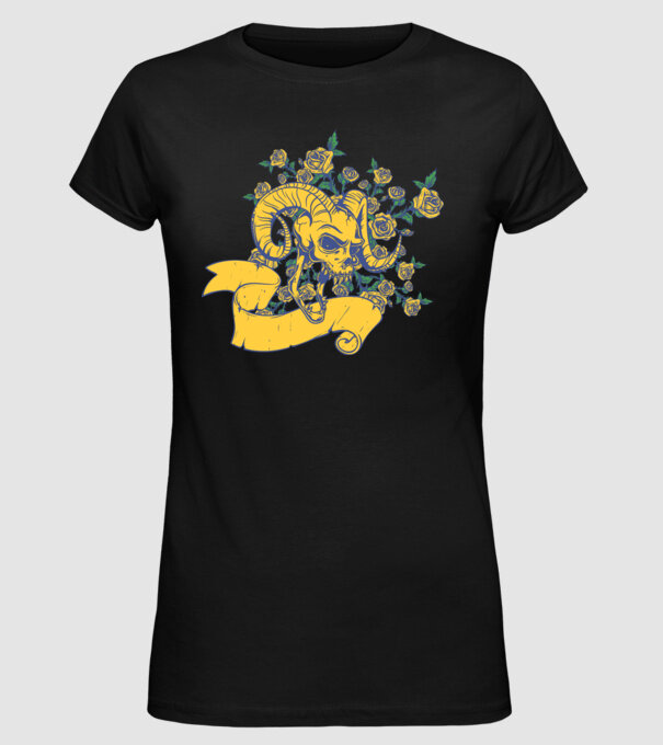 Skull with Roses model negru pe tricou
