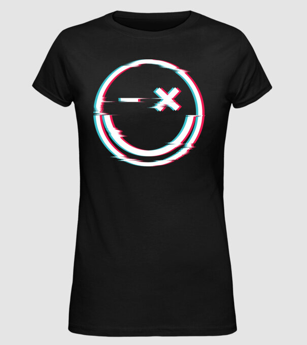 Smile glitch neon tiktok style model negru pe tricou