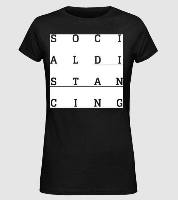 Social distancing model negru pe tricou