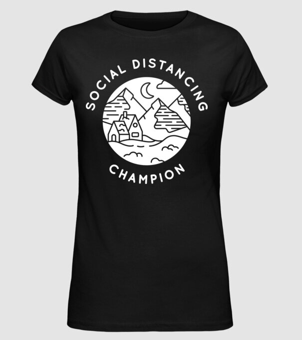 Social distancing champion model negru pe tricou