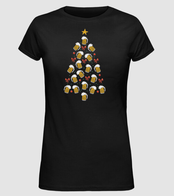 Pom de Crăciun cu Bere model negru pe tricou