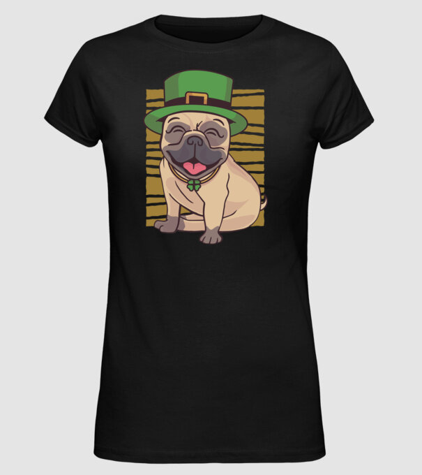 Sfântul Patrick Mops model negru pe tricou