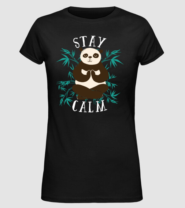 Stay Calm Panda meditație model negru pe tricou