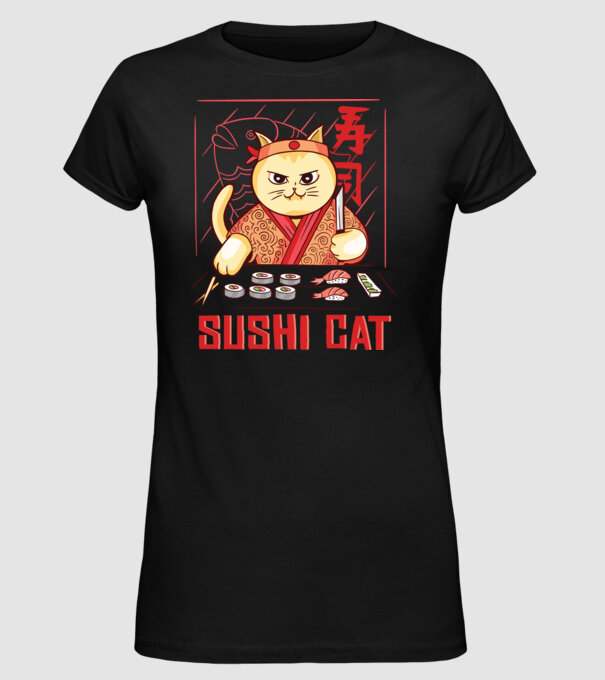 Pisică Sushi model negru pe tricou