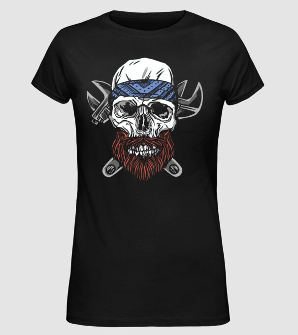 Craniu Instalator Barbă model negru pe tricou
