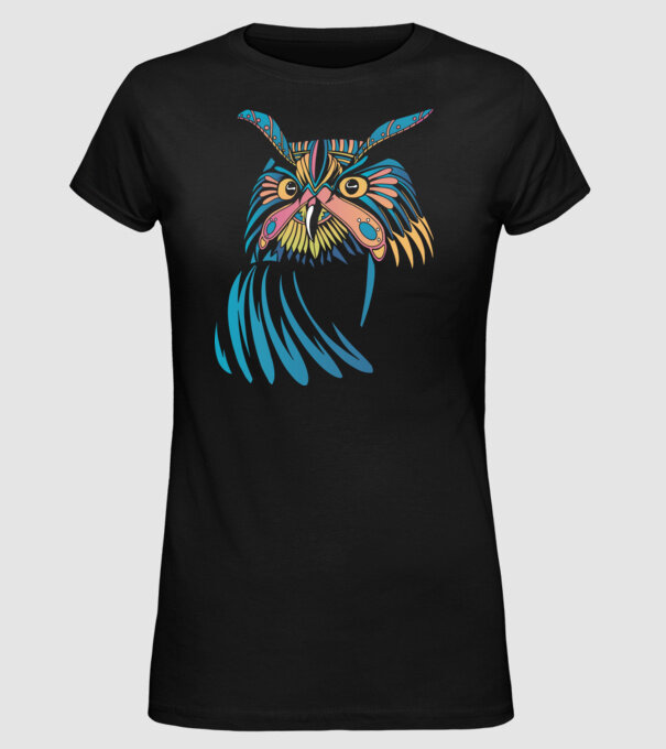 Bufniță colorată model negru pe tricou