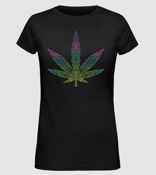 Frunză colorată de marijuana model negru pe tricou