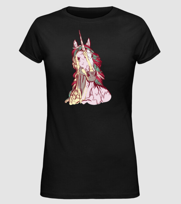 Unicorn colorat model negru pe tricou