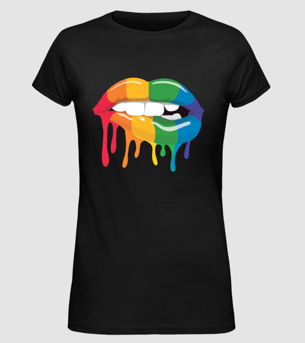 Gură curcubeu model negru pe tricou