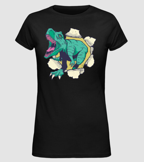T-rex 3D model negru pe tricou