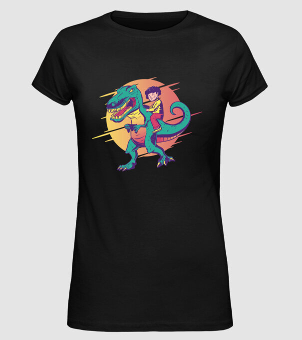 T-rex Gamer dinozaur model negru pe tricou