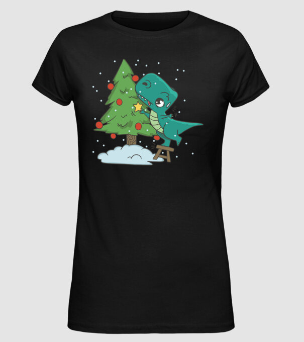 T-rex decorare pom de Crăciun model negru pe tricou