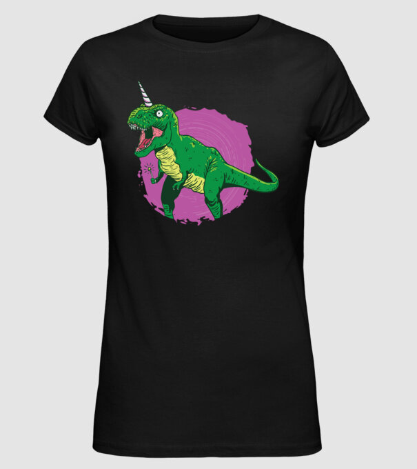 T-rex unicorn model negru pe tricou