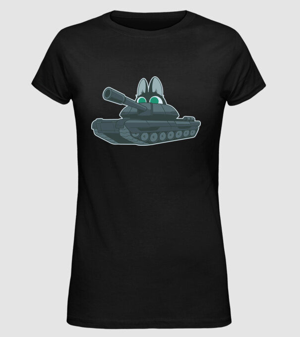 Pisică cu tanc model negru pe tricou