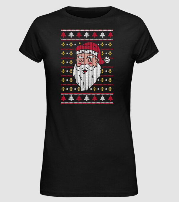 Moș Crăciun pulover urât model negru pe tricou