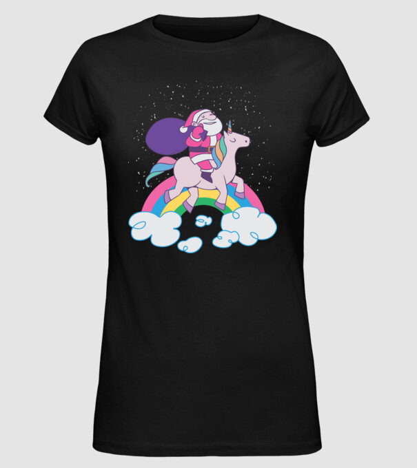 Moș Crăciun Unicorn model negru pe tricou