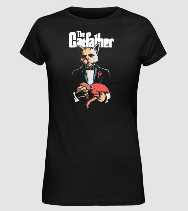 The Catfather model negru pe tricou