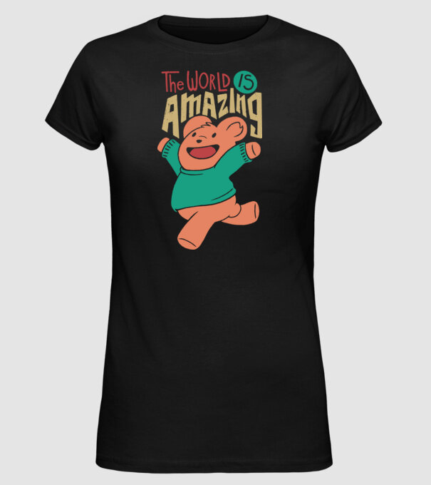 The world is amazing ursuleț Teddy model negru pe tricou