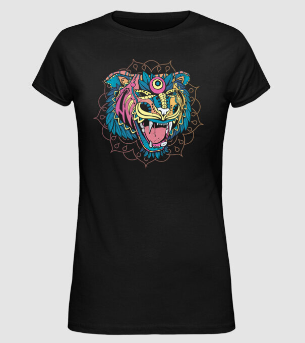 Tigru Mandala model negru pe tricou