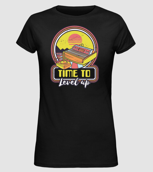 Time to Level Up model negru pe tricou