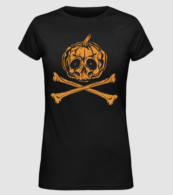 Dovleac craniu Halloween model negru pe tricou