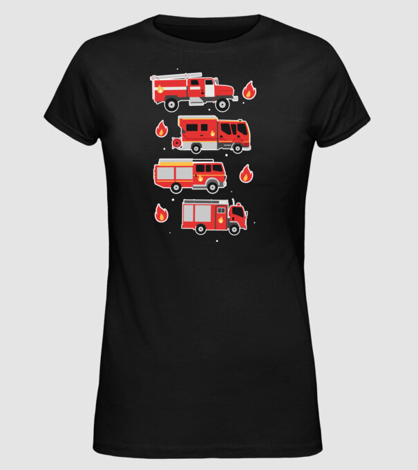Mașini de pompieri model negru pe tricou