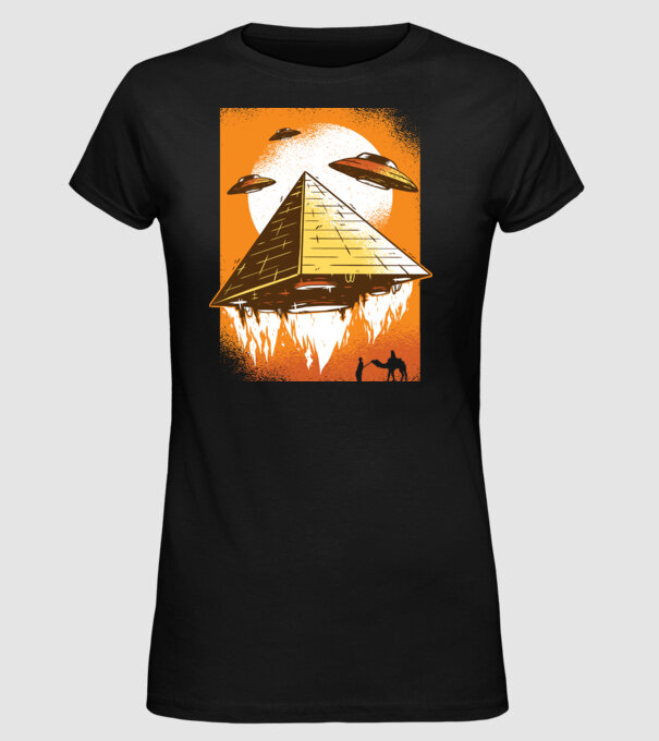 OZN Piramidă Alien model negru pe tricou