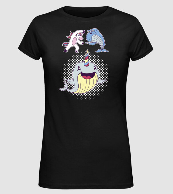 Unicorn Balenă Fuziune - Narval model negru pe tricou