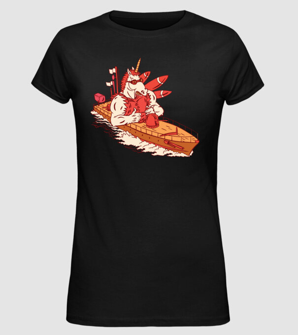 Unicorn Corabie de luptă model negru pe tricou