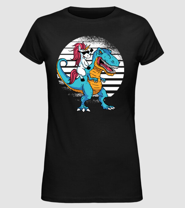 Unicorn cu dinozaur tricou amuzant model negru pe tricou