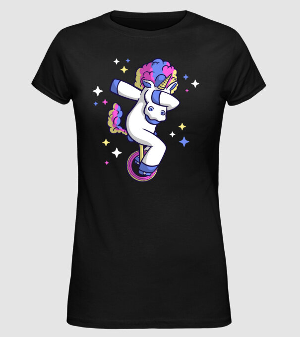 Unicorn pe monociclu model negru pe tricou