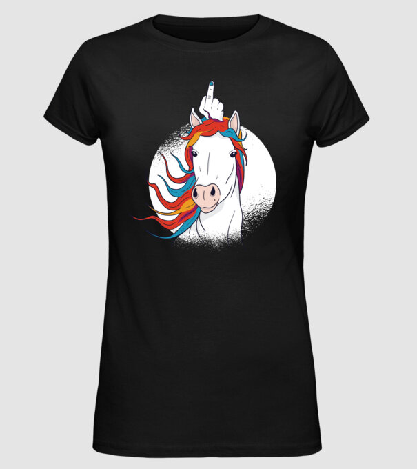 Unicorn Fuck Off model negru pe tricou
