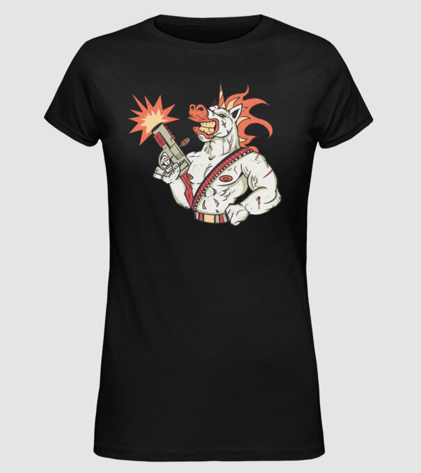 Unicorn Războinic model negru pe tricou