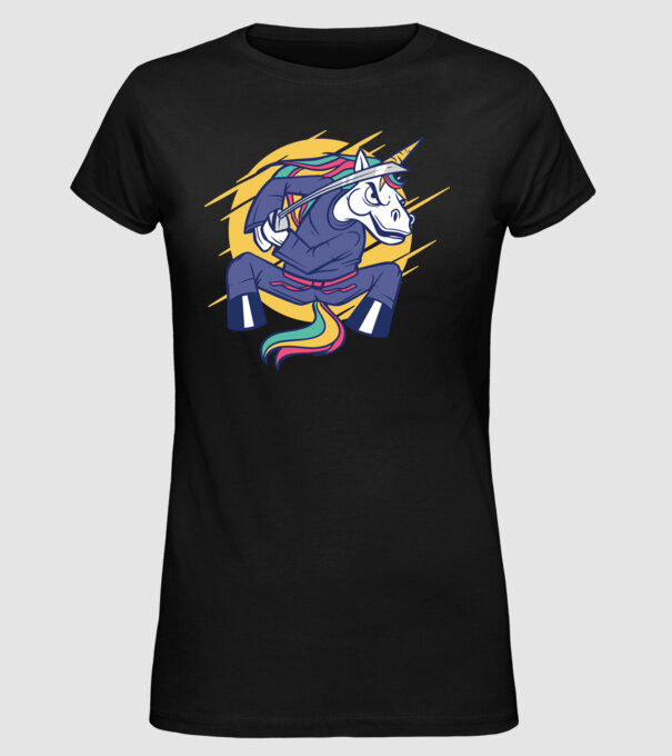 Unicorn Ninja model negru pe tricou
