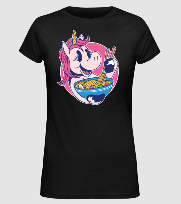 Unicorn Ramen model negru pe tricou