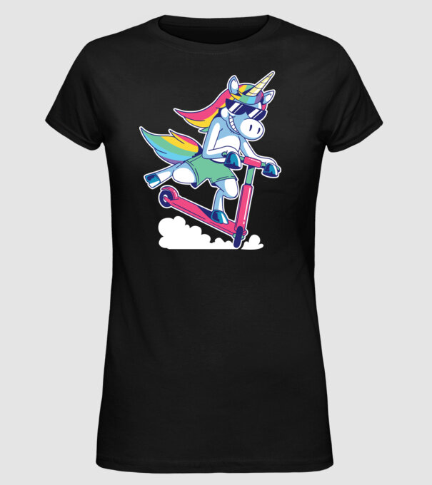 Unicorn cu trotinetă tricou amuzant model negru pe tricou